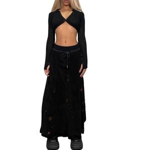 Vintage 2000s Black Corduroy Maxi Skirt (XS-M)